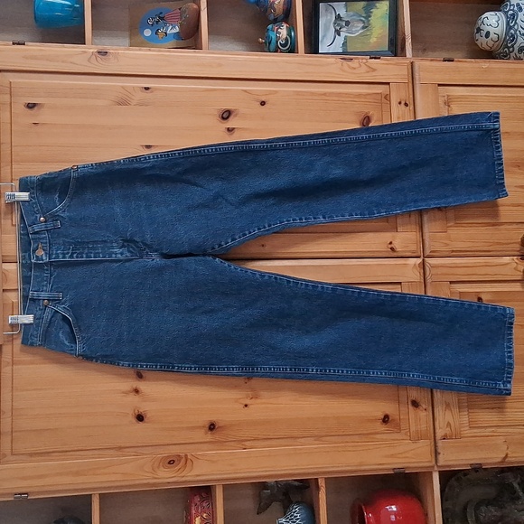 Vintage Wrangler Leather Patch High Waist Straight Leg Western Denim Jeans 9x32 - Picture 3 of 7